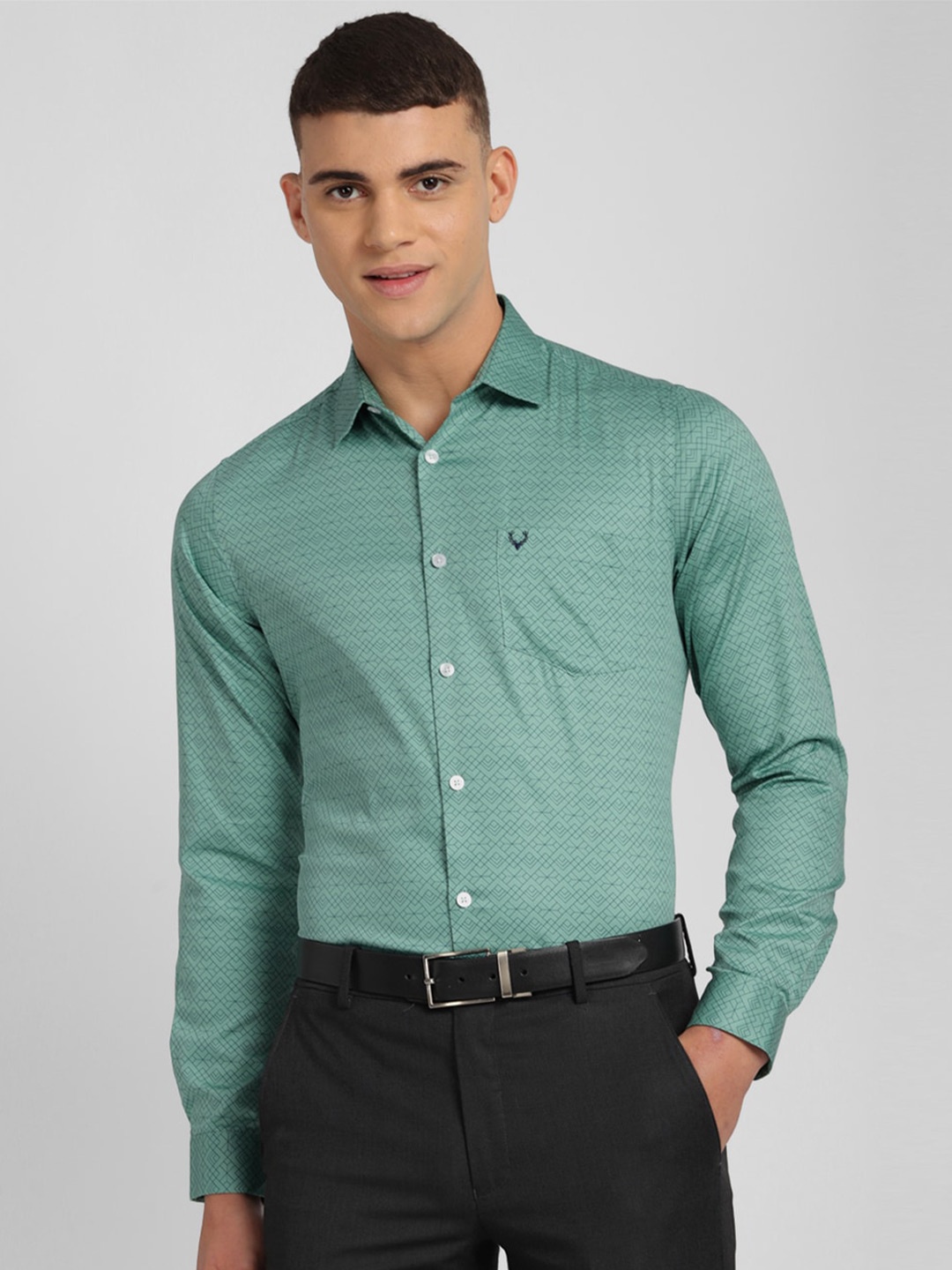 

Allen Solly Printed Slim Fit Pure Cotton Formal Shirt, Green