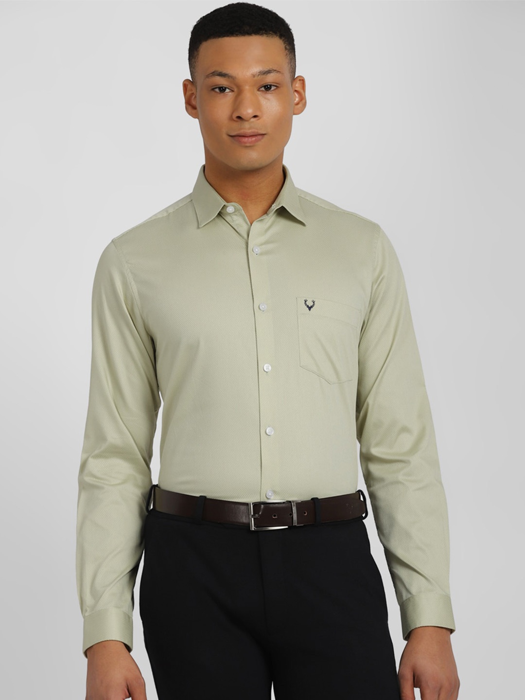 

Allen Solly Slim Fit Textured Pure Cotton Formal Shirt, Green