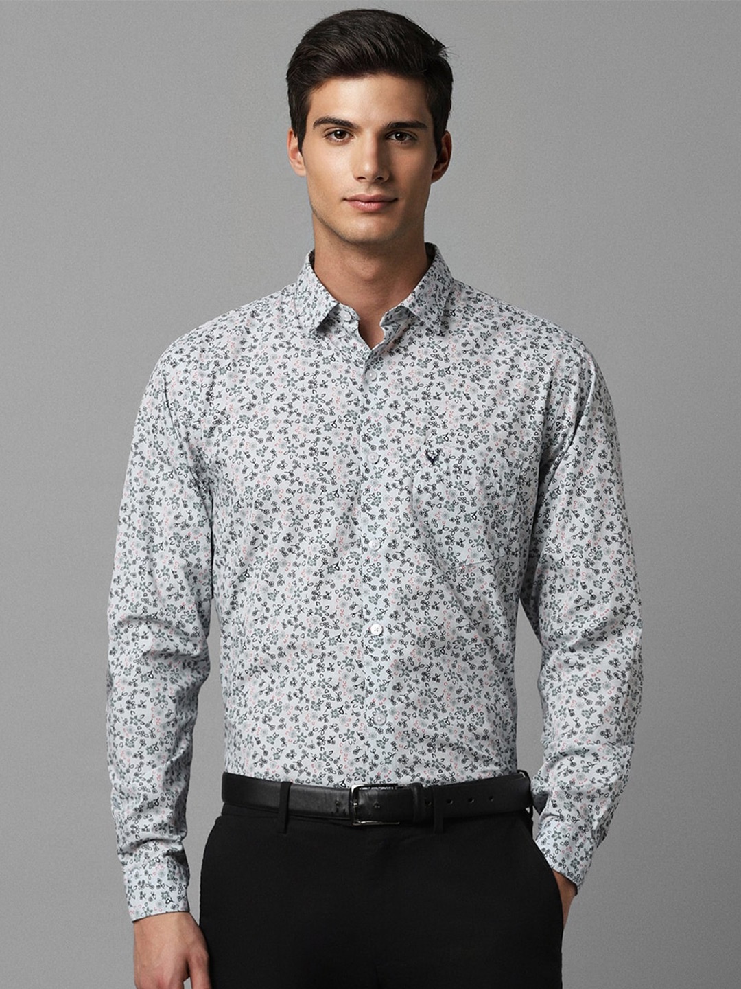 

Allen Solly Slim Fit Opaque Floral Printed Pure Cotton Formal Shirt, Blue