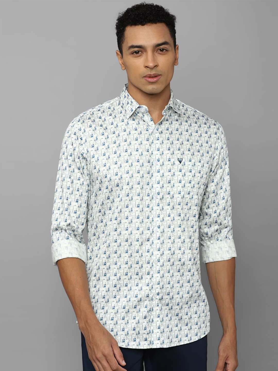 

Allen Solly Slim Fit Geometric Printed Spread Collar Pure Cotton Casual Shirt, White