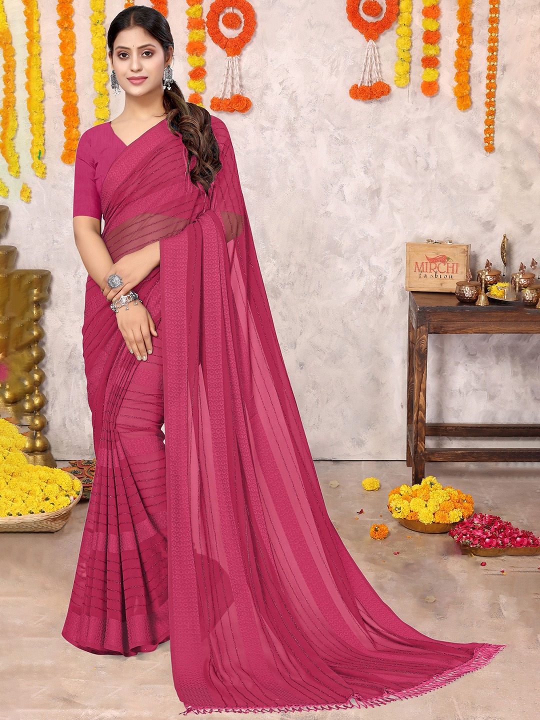 

MIRCHI FASHION Embellished Poly Georgette Saree, Pink