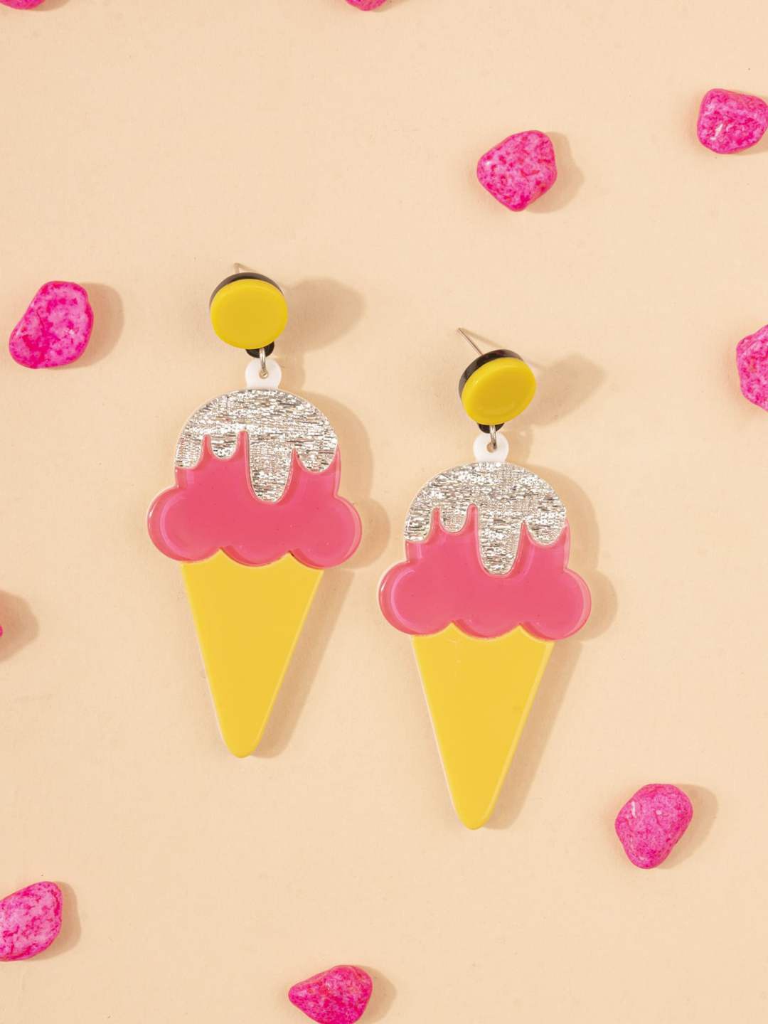 

Crunchy Fashion Quirky Shaped Ice-cream Cones Drop Earrings, Gold