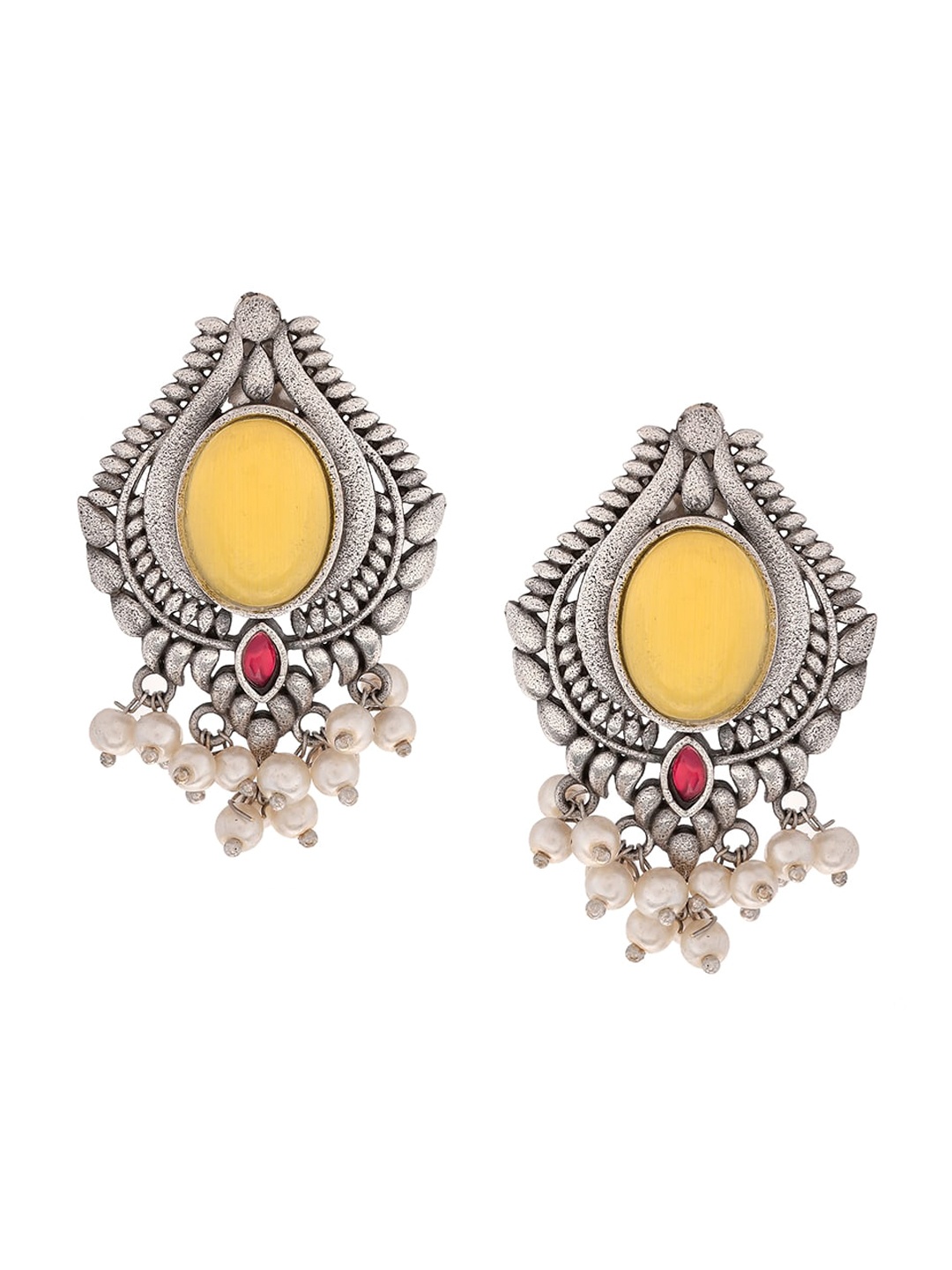 

Infuzze Silver Plated Stone Studded & Beaded Oxidised Drop Earrings