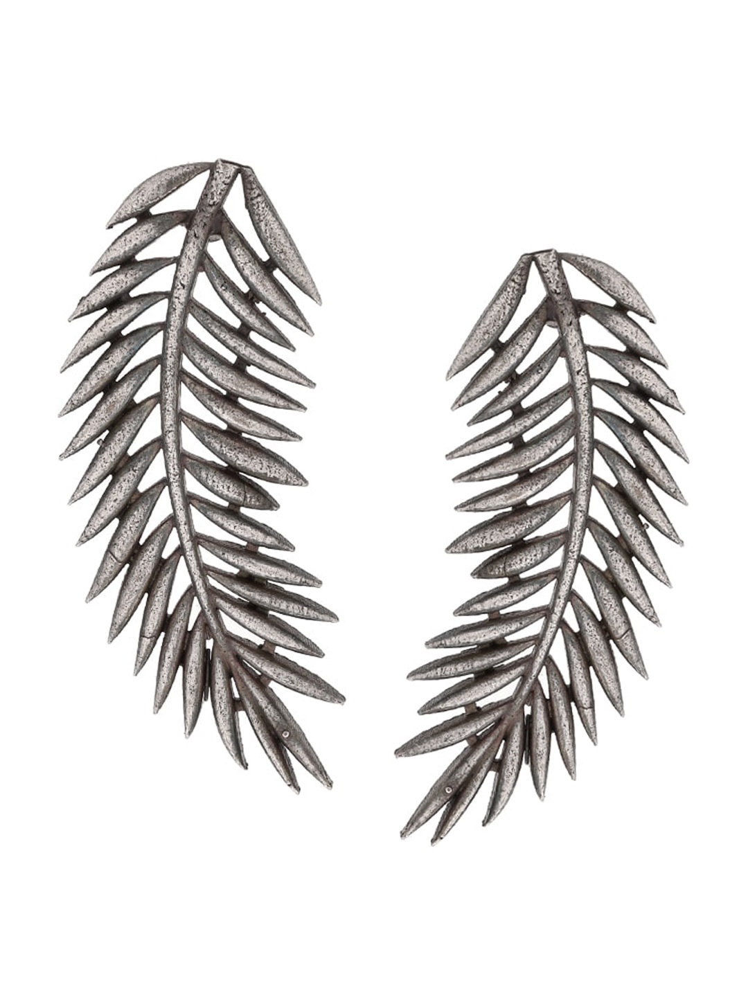

Infuzze Silver-Plated Leaf Shaped Oxidised Drop Earrings