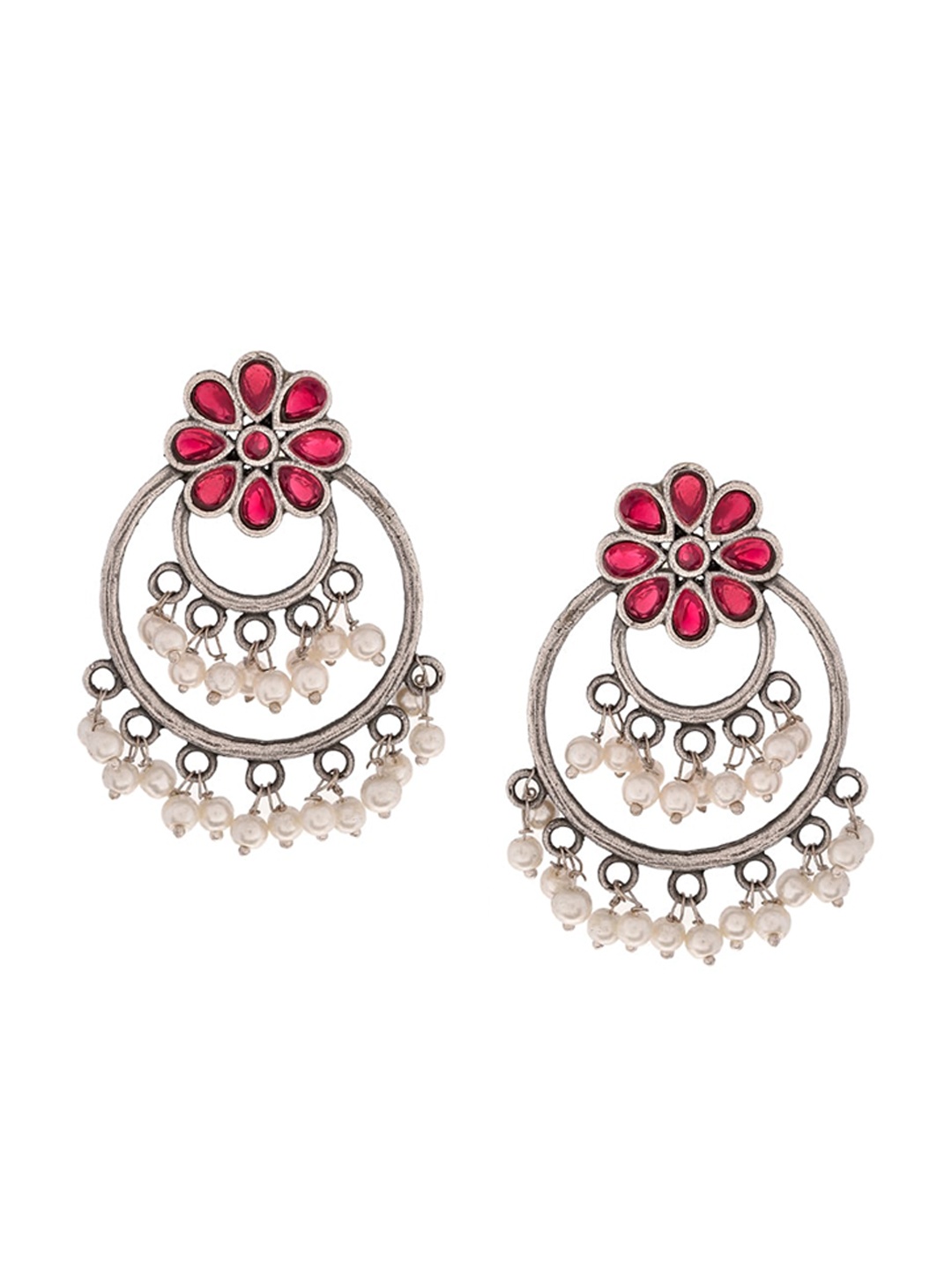 

Infuzze Silver-plated Floral Oxidised Drop Earrings