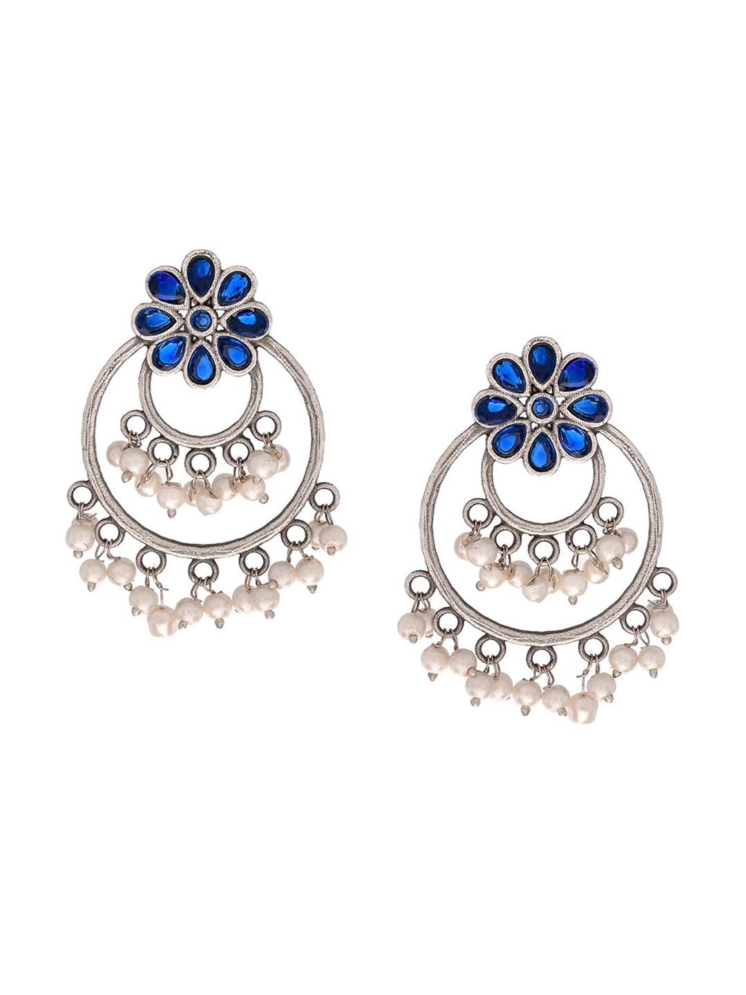 

Infuzze Silver Plated Stone Studded & Beaded Oxidised Drop Earrings