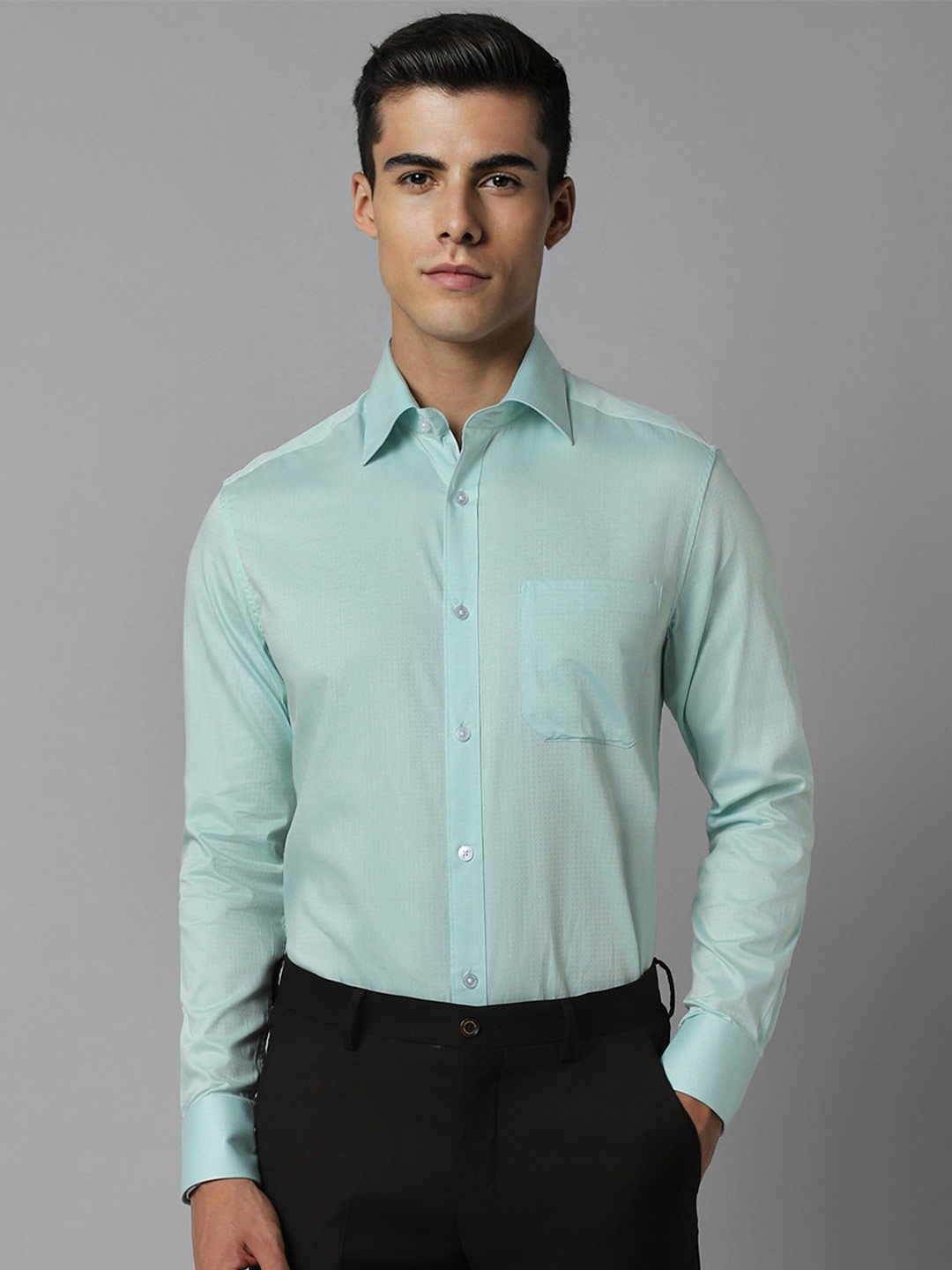 

Louis Philippe Self Design Pure Cotton Formal Shirt, Green