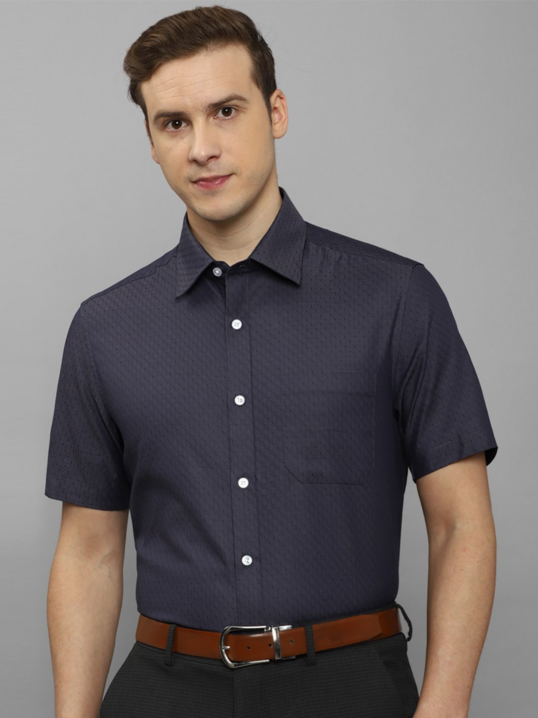 

Louis Philippe Micro Ditsy Printed Regular Fit Opaque Cotton Formal Shirt, Grey