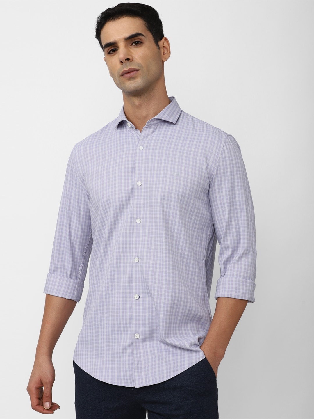 

Peter England Slim Fit Grid Tattersall Checked Casual Shirt, Purple