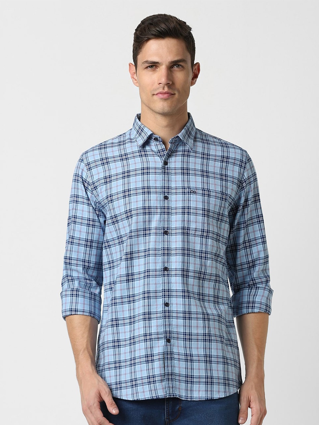

Peter England Casuals Slim Fit Checked Cotton Casual Shirt, Blue
