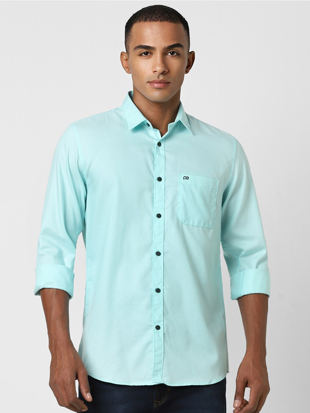 

Peter England Casuals Slim Fit Opaque Casual Pure Cotton Shirt, Turquoise blue