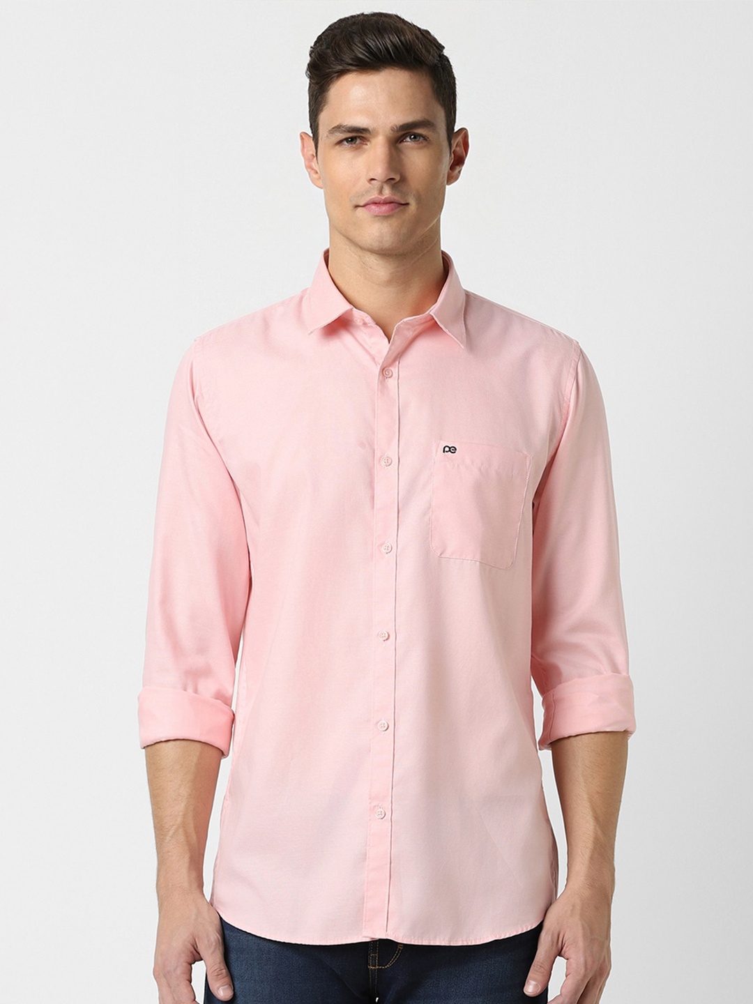 

Peter England Casuals Slim Fit Spread Collar Pure Cotton Casual Shirt, Peach