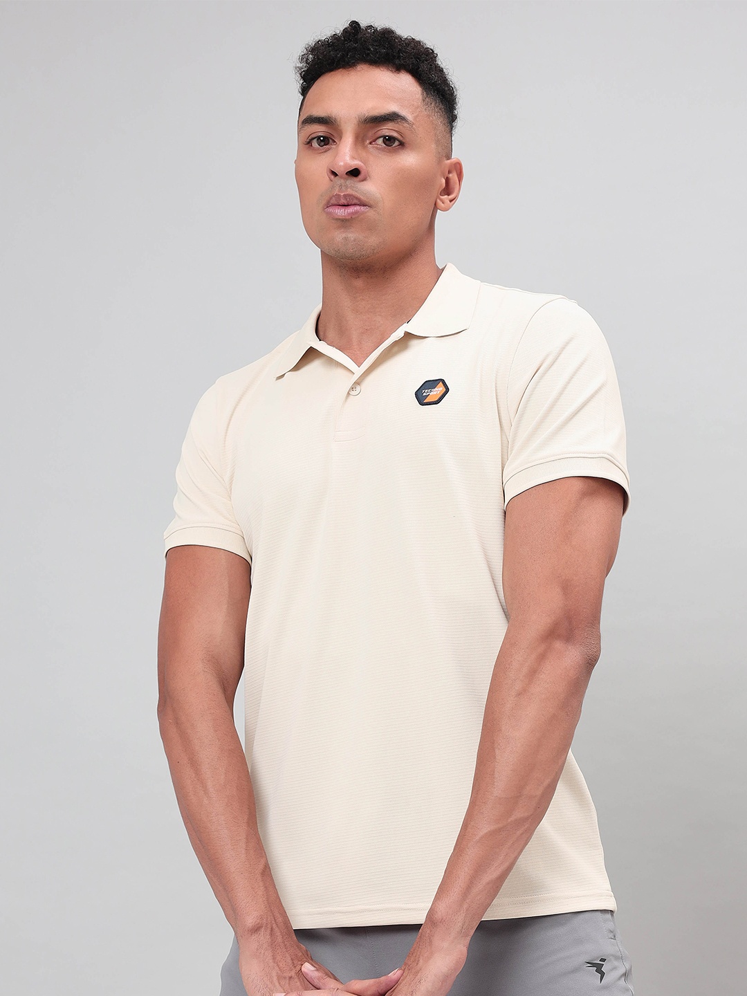 

Technosport Striped Polo Collar Antimicrobial Slim Fit T-shirt, Off white