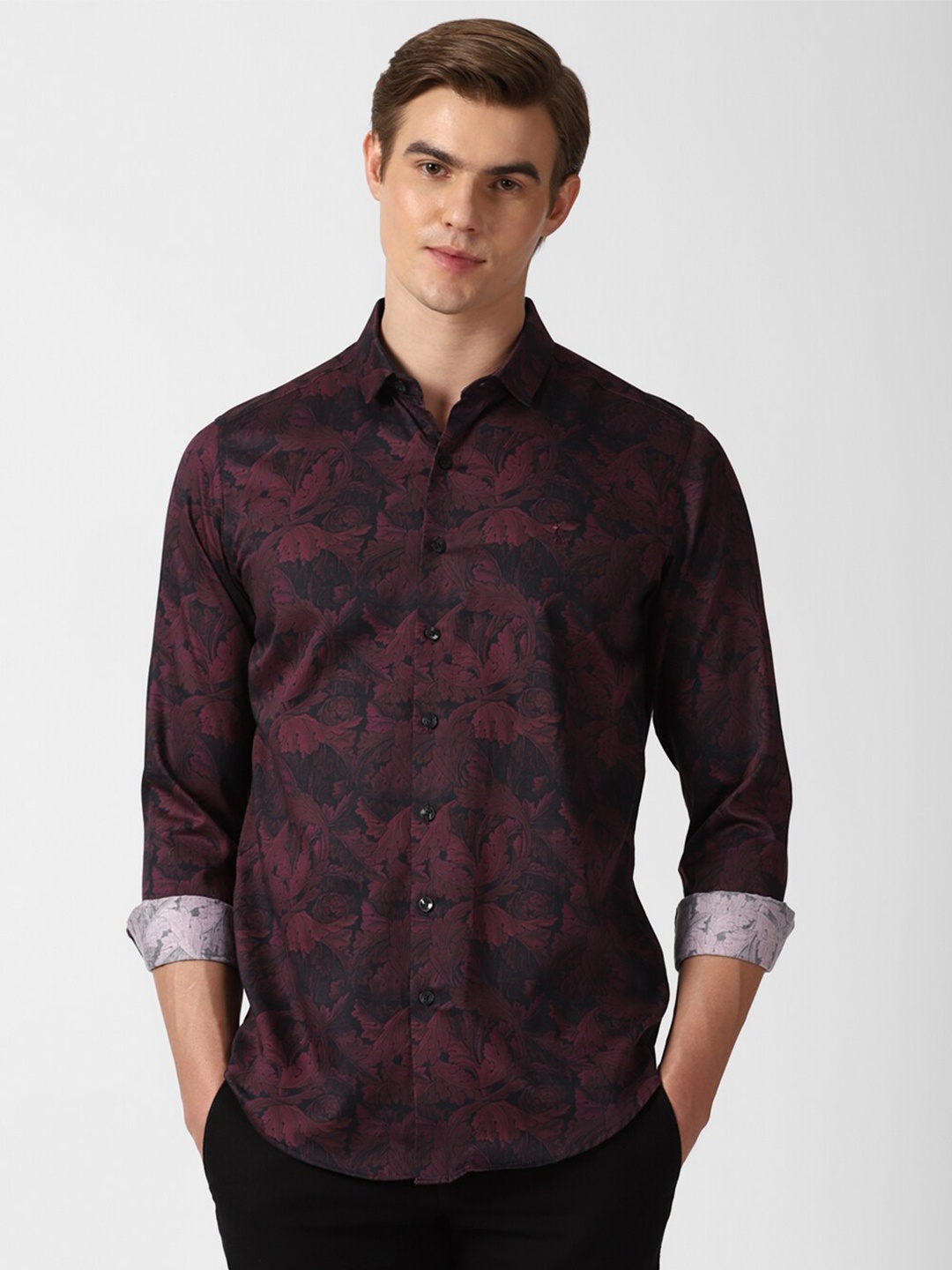 

SIMON CARTER LONDON Floral Printed Slim Fit Cotton Casual Shirt, Purple