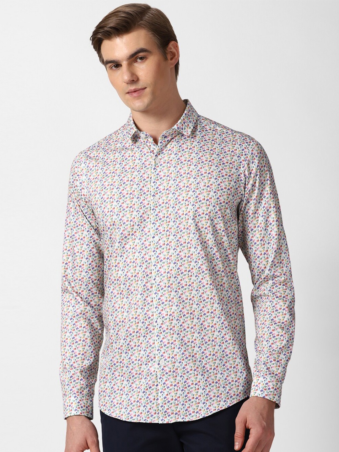 

SIMON CARTER LONDON Slim Fit Floral Printed Pure Cotton Casual Shirt, White