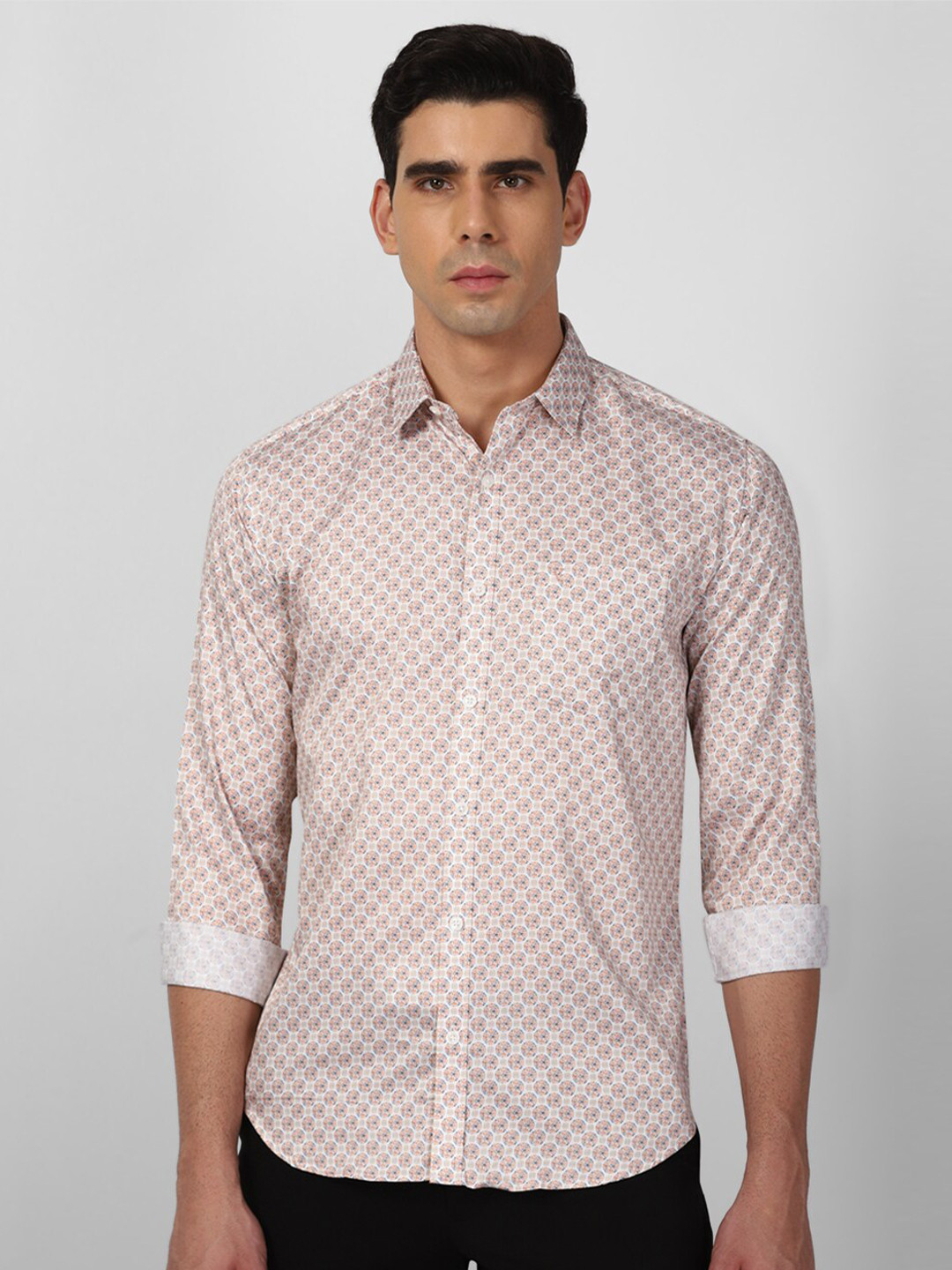 

V Dot Slim Fit Opaque Micro Ditsy Printed Party Shirt, Pink