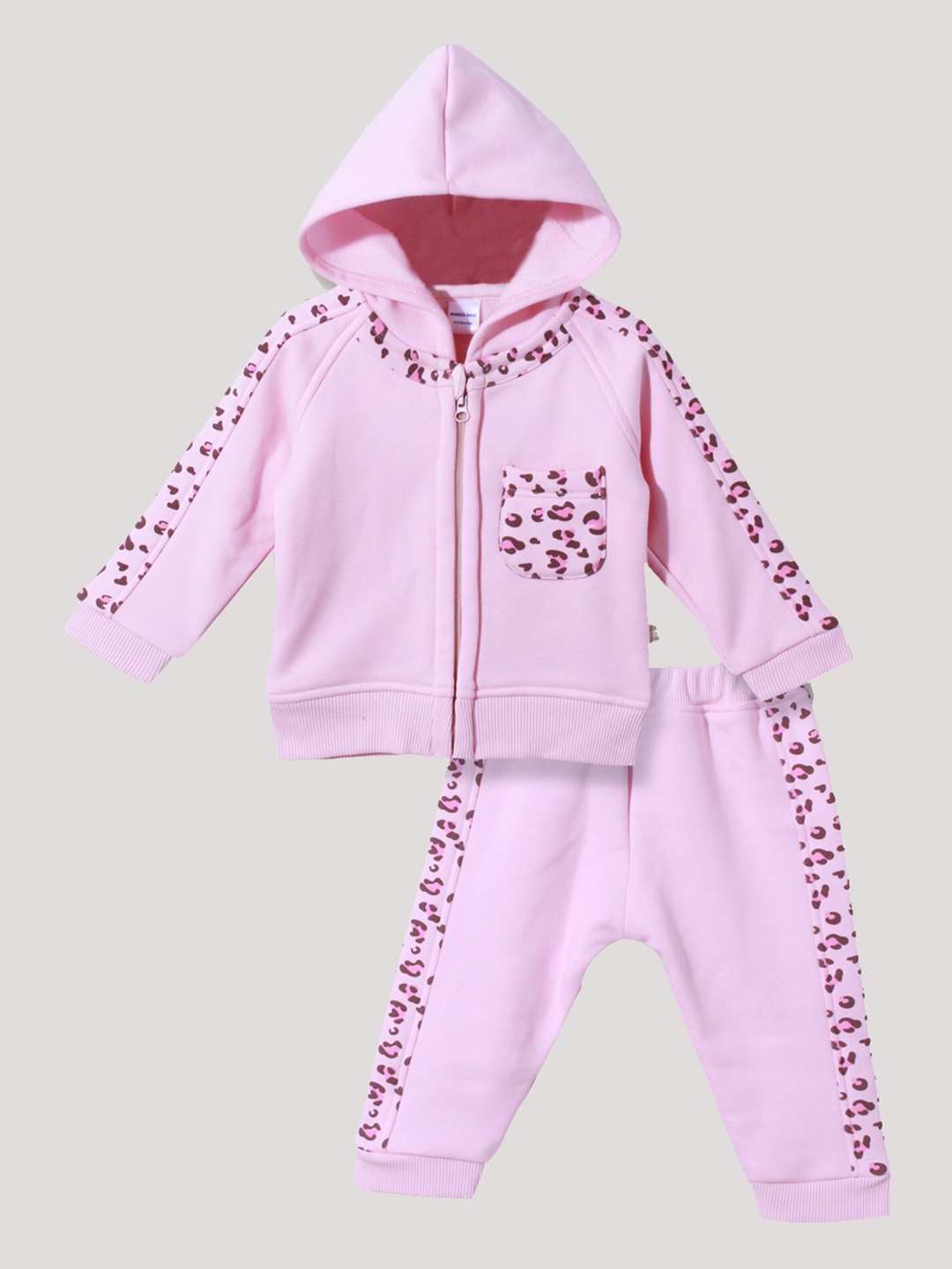 

Moms Love Girls Animal Printed Hooded Sweatshirt with Pyjamas, Pink