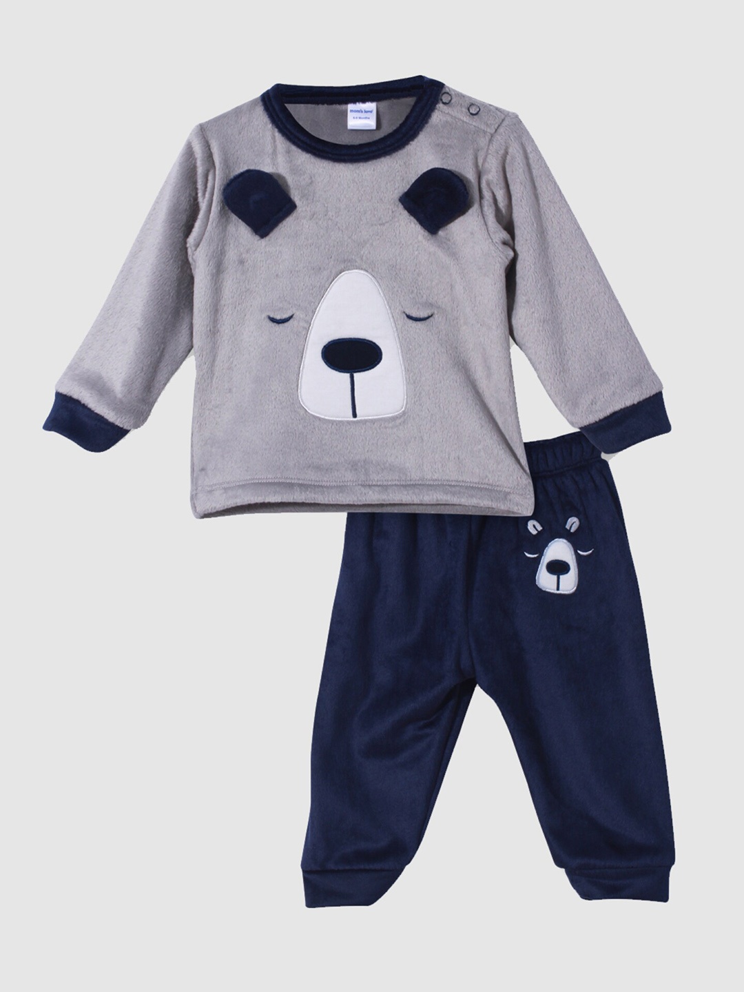 

Moms Love Infants Boys Bear Self Design T-shirt With Trousers, Charcoal