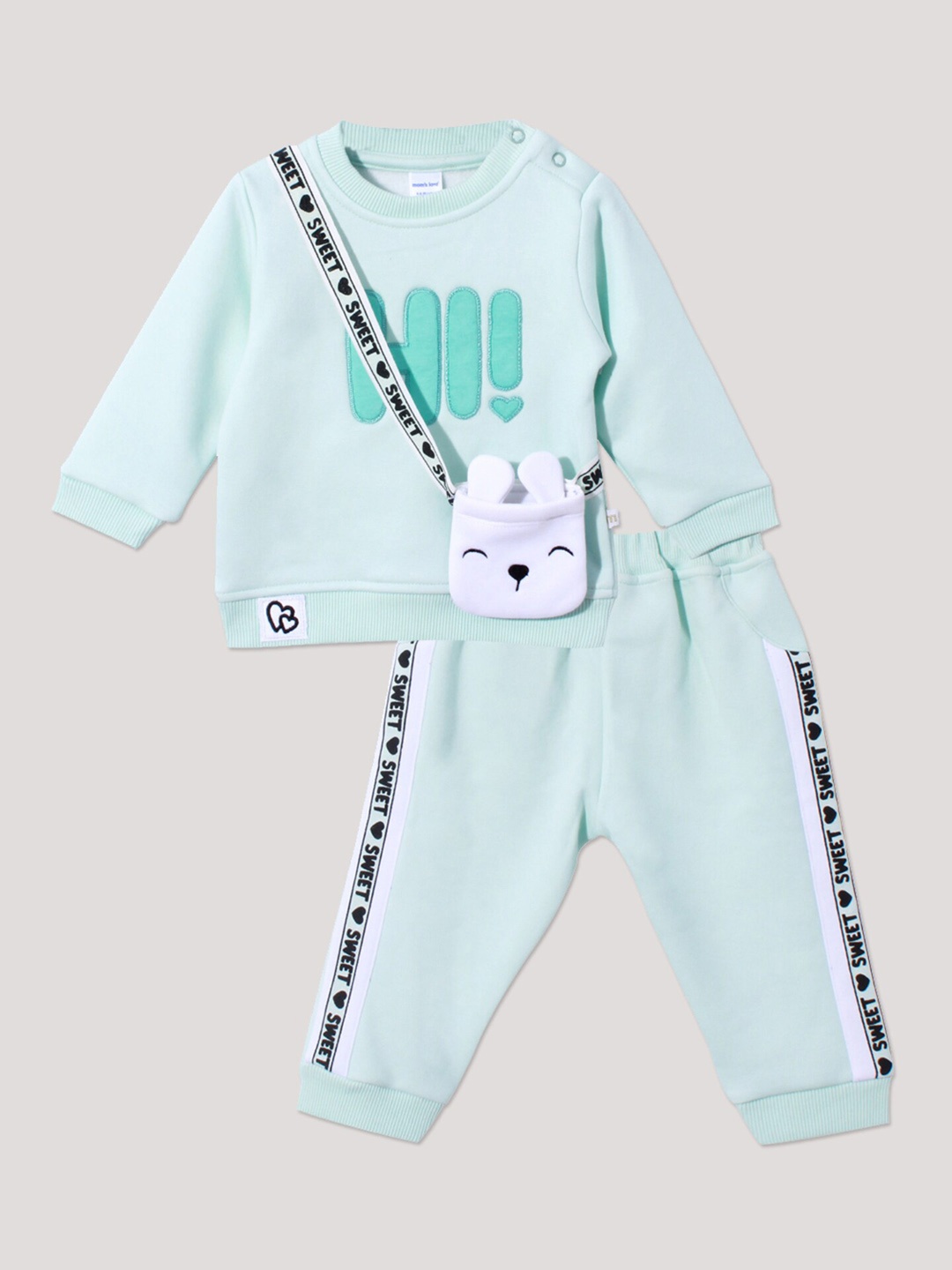 

Moms Love Infants Girls Printed Sweatshirt With Joggers & Bag, Sea green