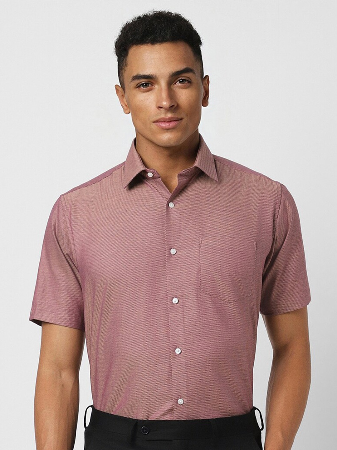 

Van Heusen Textured Self Design Pure Cotton Formal Shirt, Pink