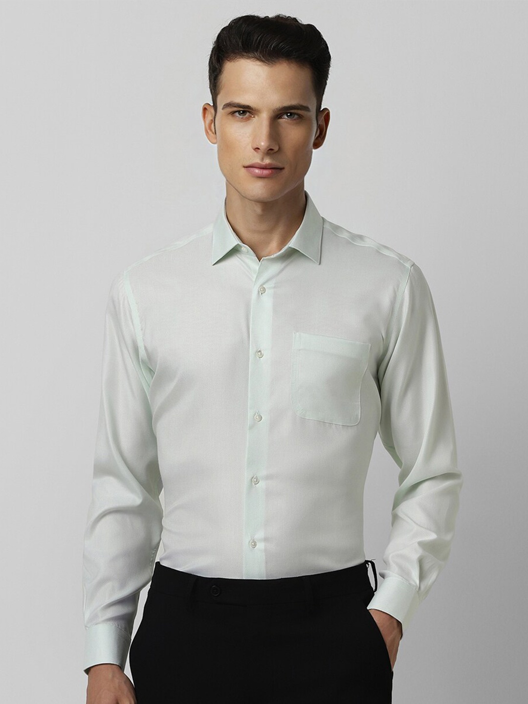 

Van Heusen Self Design Opaque Formal Shirt, Green