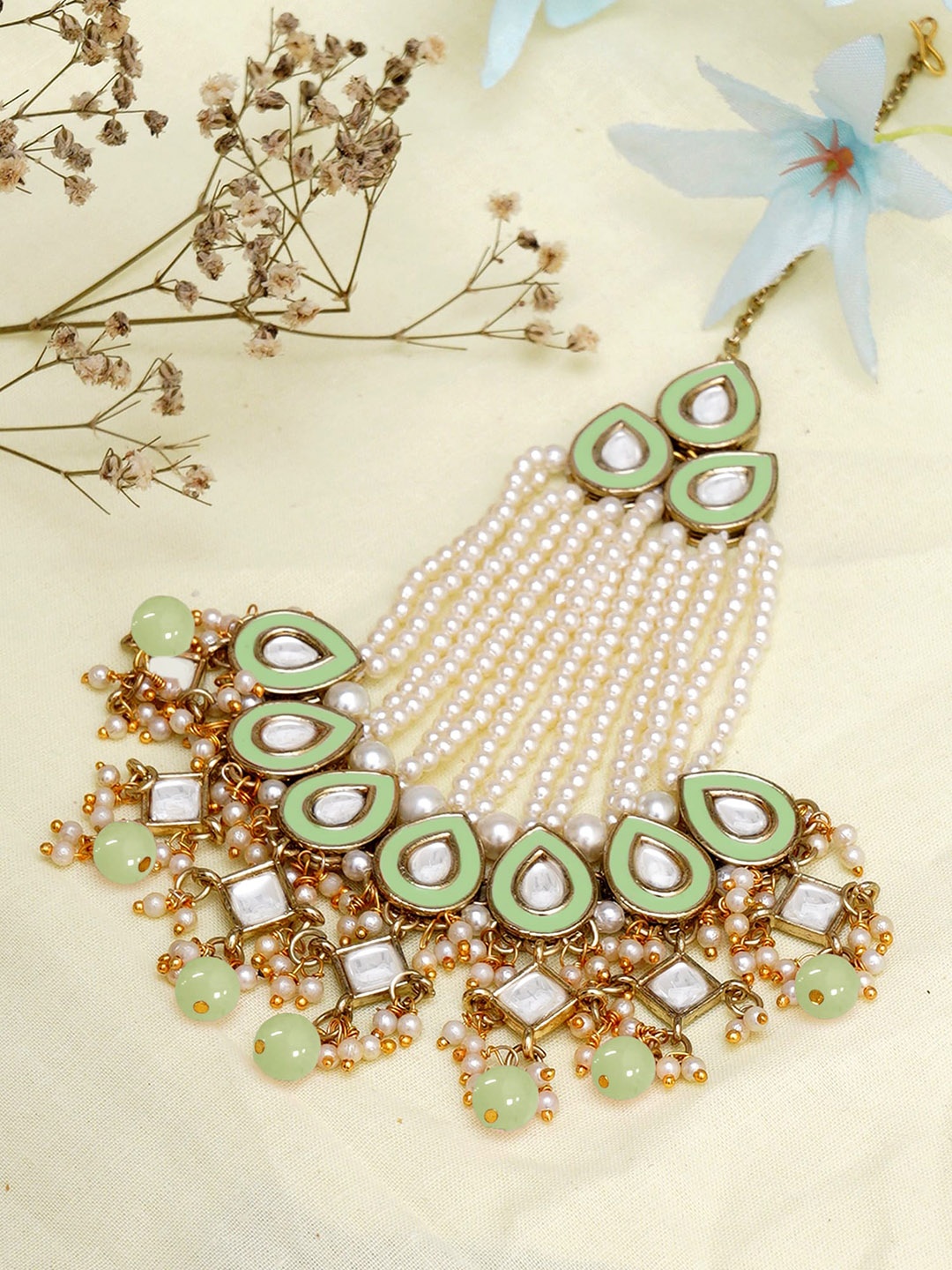 

KARATCART Gold-Plated Kundan Studded & Beaded Jhumar Passa