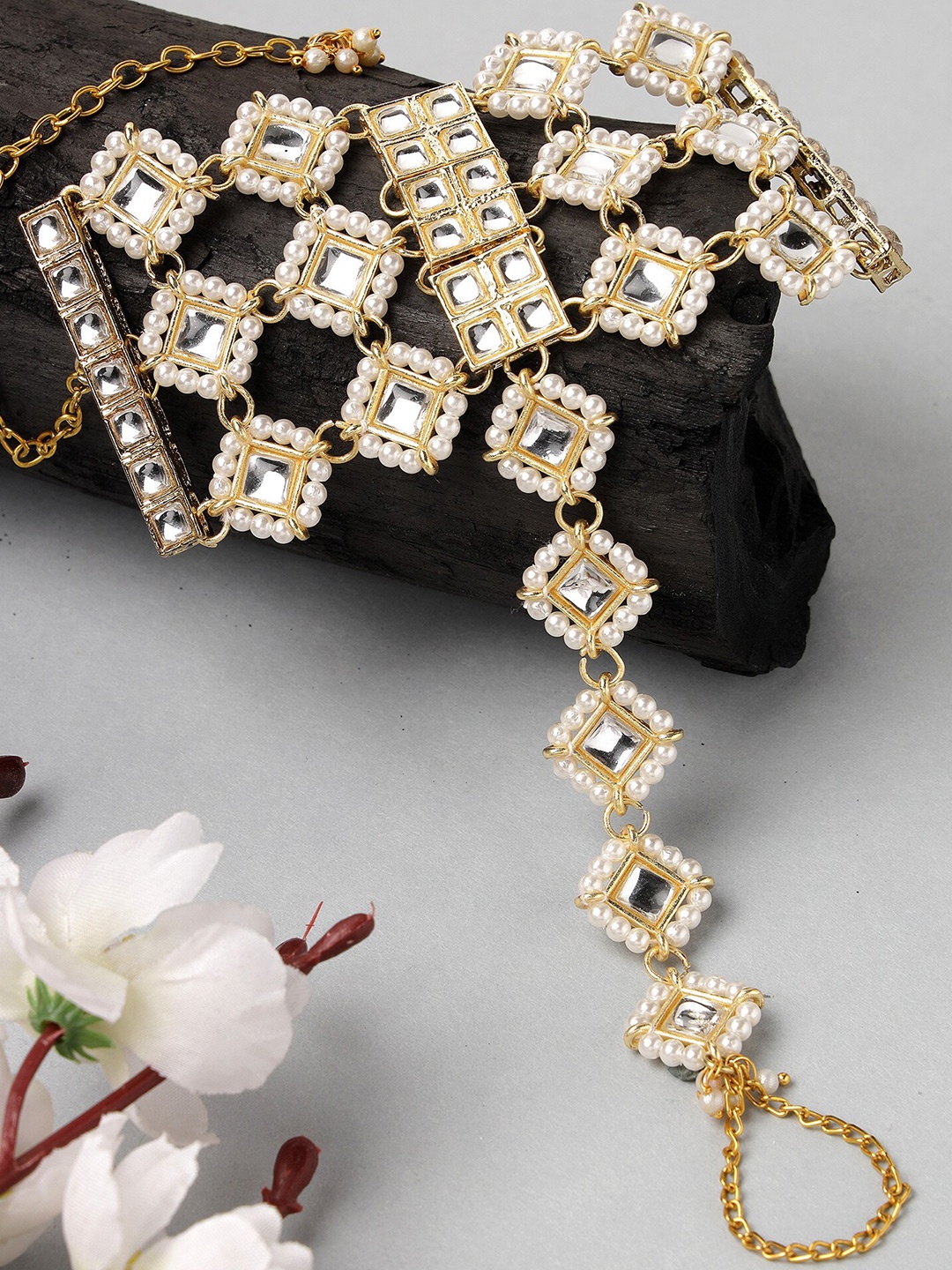 

KARATCART Kundan Gold-Plated Wraparound Bracelet