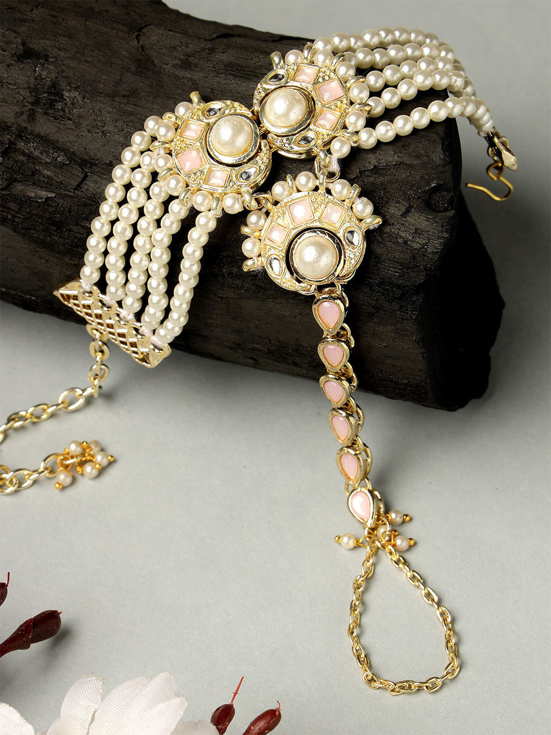 

KARATCART Kundan Gold-Plated Wraparound Bracelet