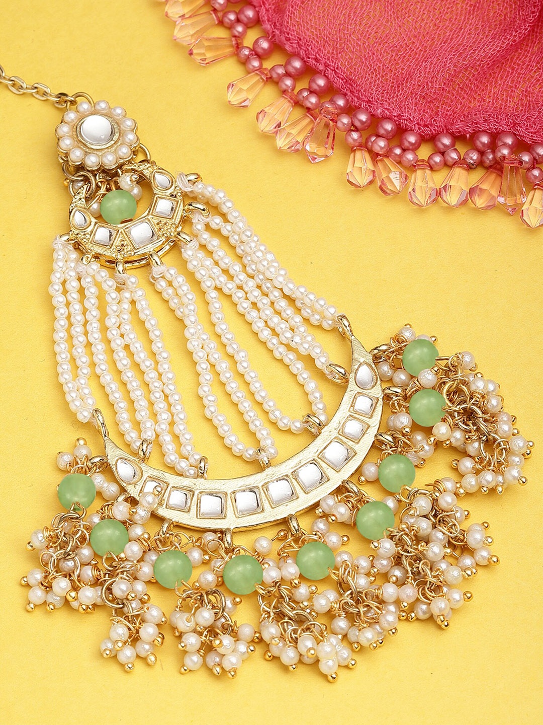 

KARATCART Gold-Plated Kundan Studded & Beaded Jhumar Passa