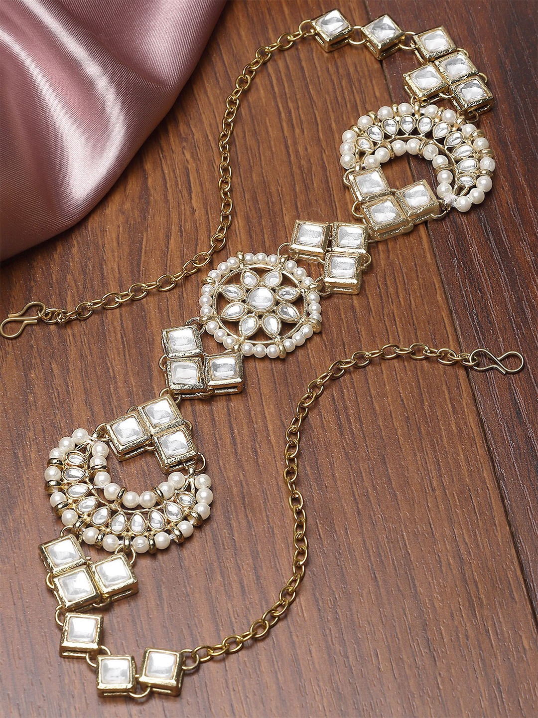 

KARATCART Stone Studded And Beaded Embellished Hairband, Gold