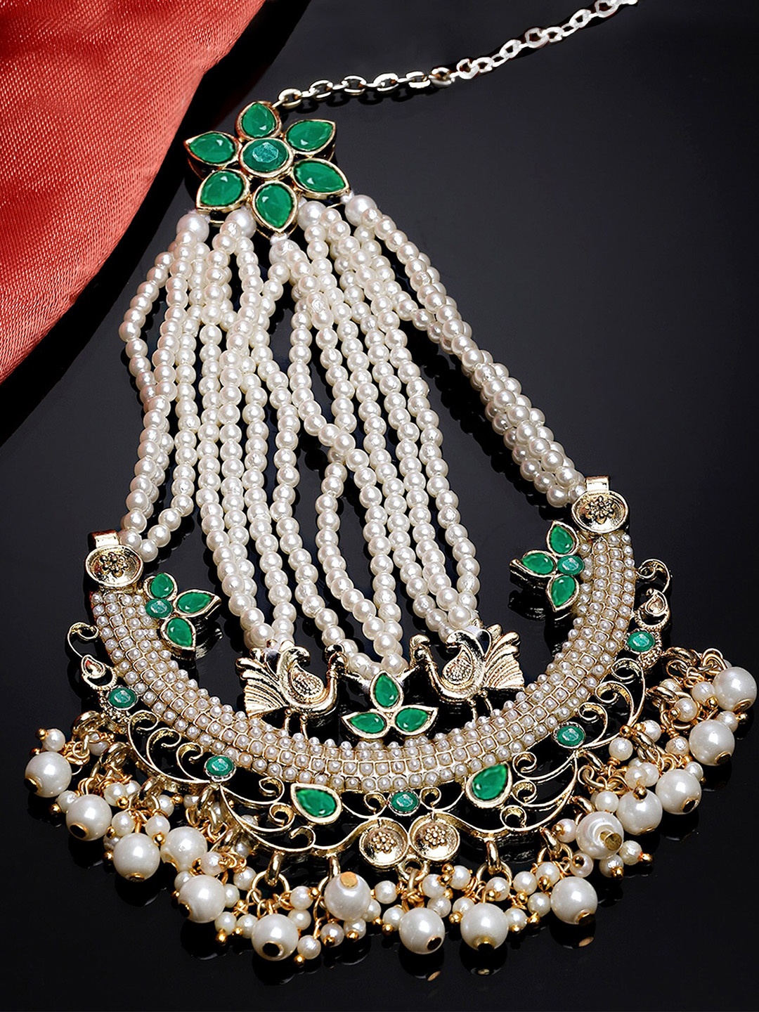 

KARATCART Gold-Plated Kundan Studded & Beaded Jhumar Passa