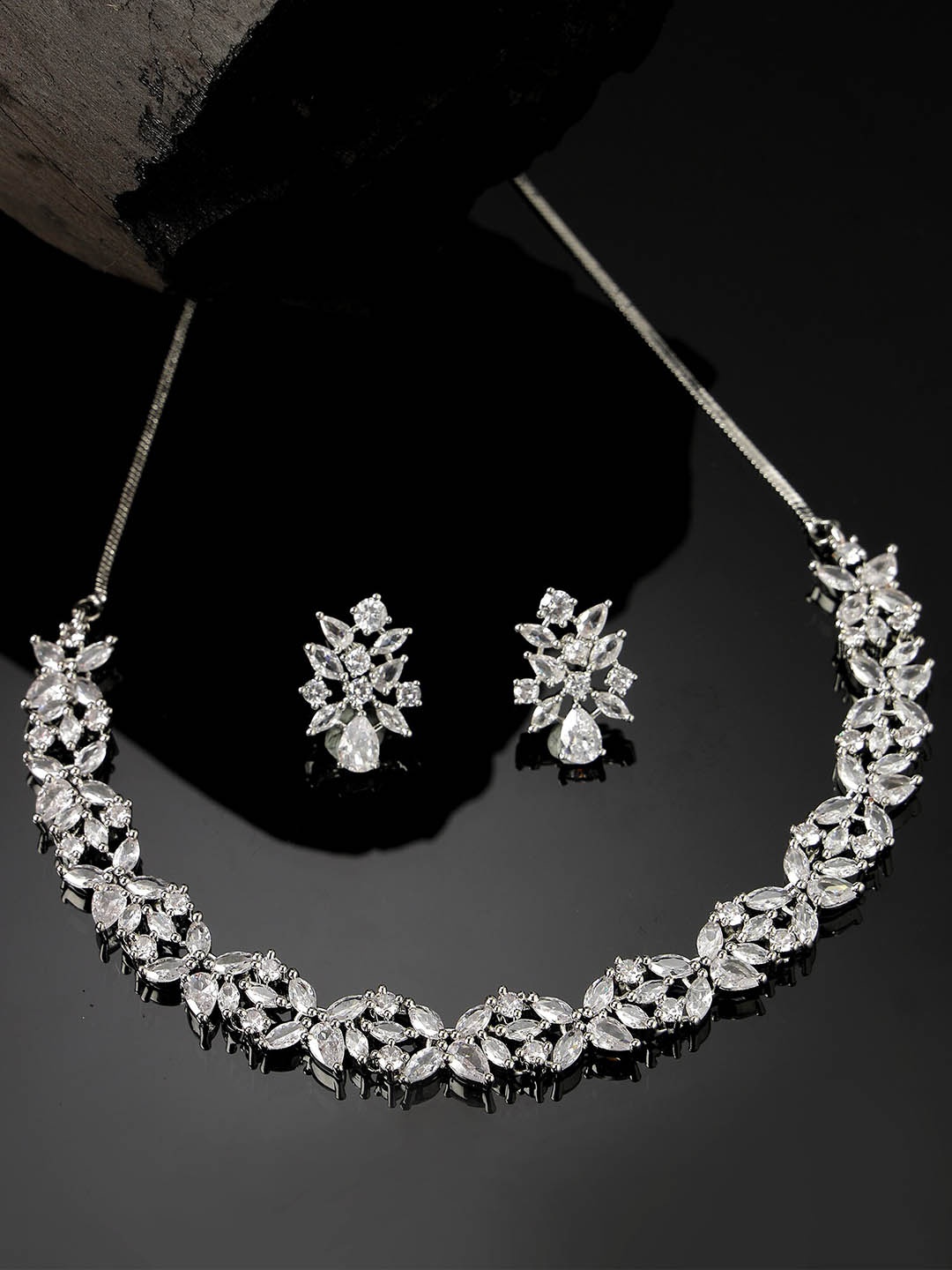

KARATCART Silver-Plated AD-Studded Jewellery Set