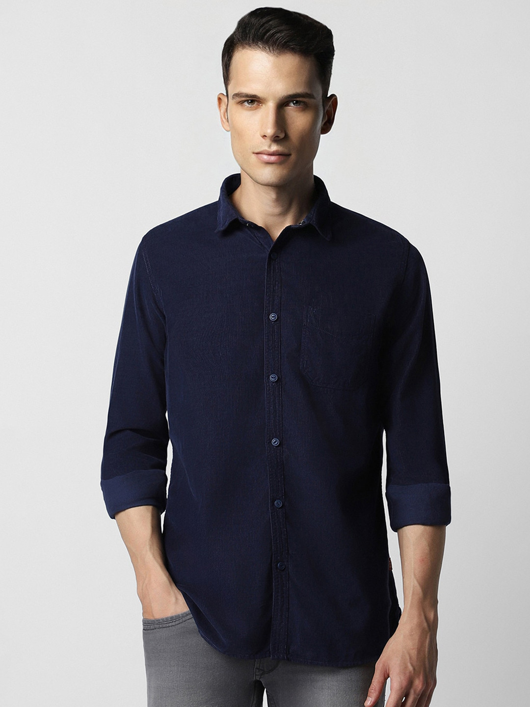 

VAN HEUSEN DENIM LABS Cotton Slim Fit Opaque Casual Shirt, Navy blue
