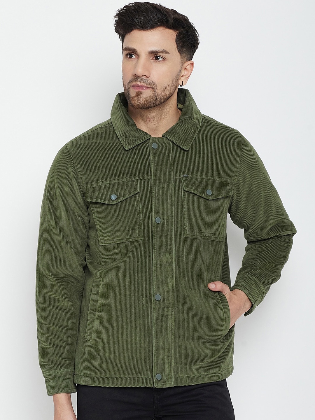 

Okane Spread Collar Corduroy Tailored Jacket, Green