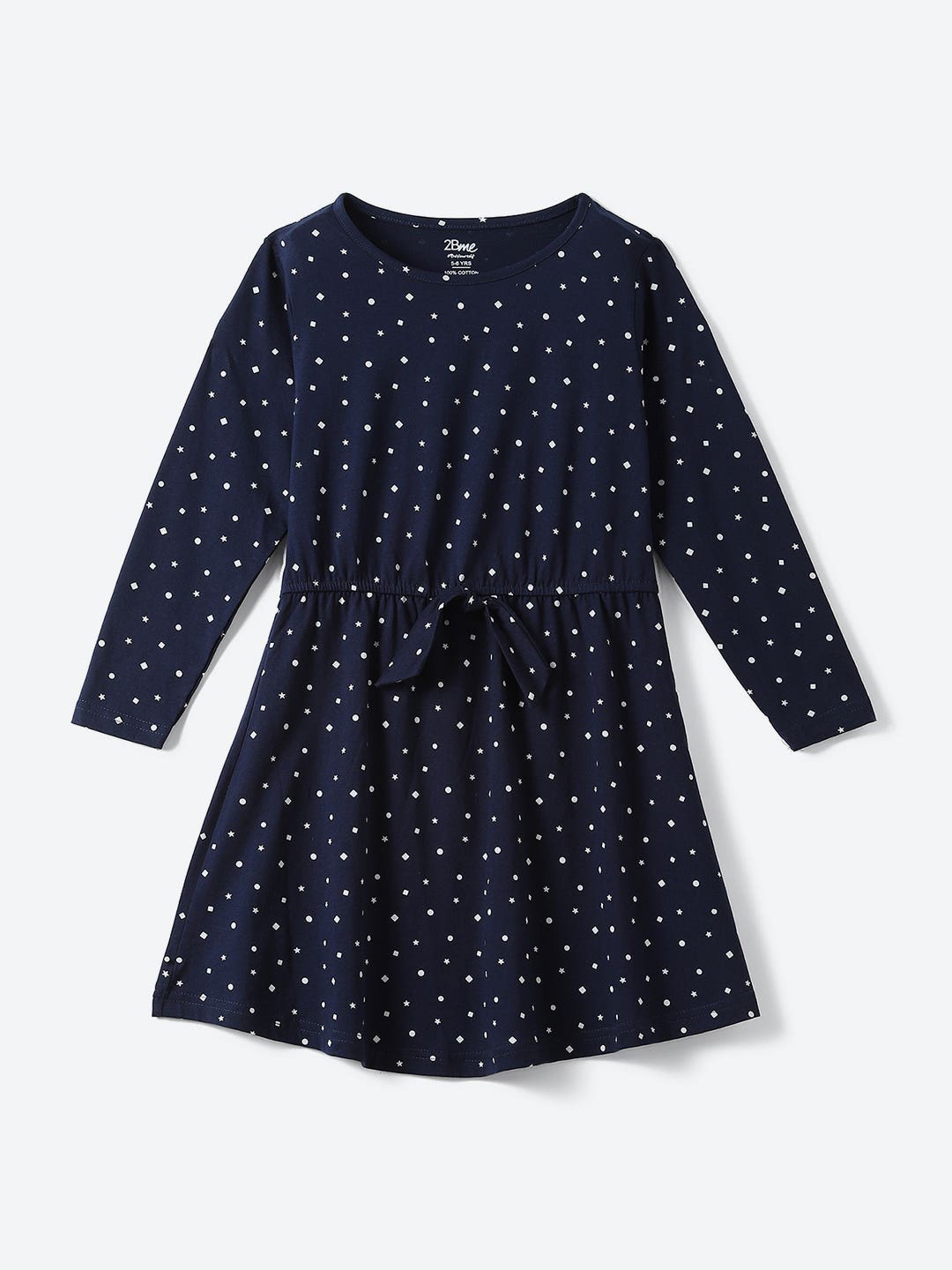 

2Bme Polka Dot Printed Cotton A-Line Dress, Navy blue