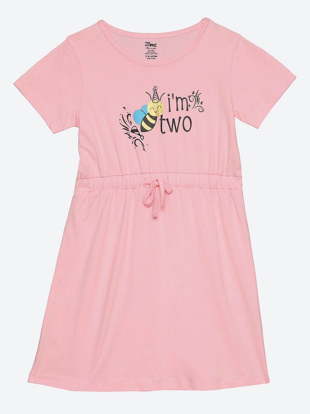 

2Bme Typography Printed Cotton A-Line Dress, Pink