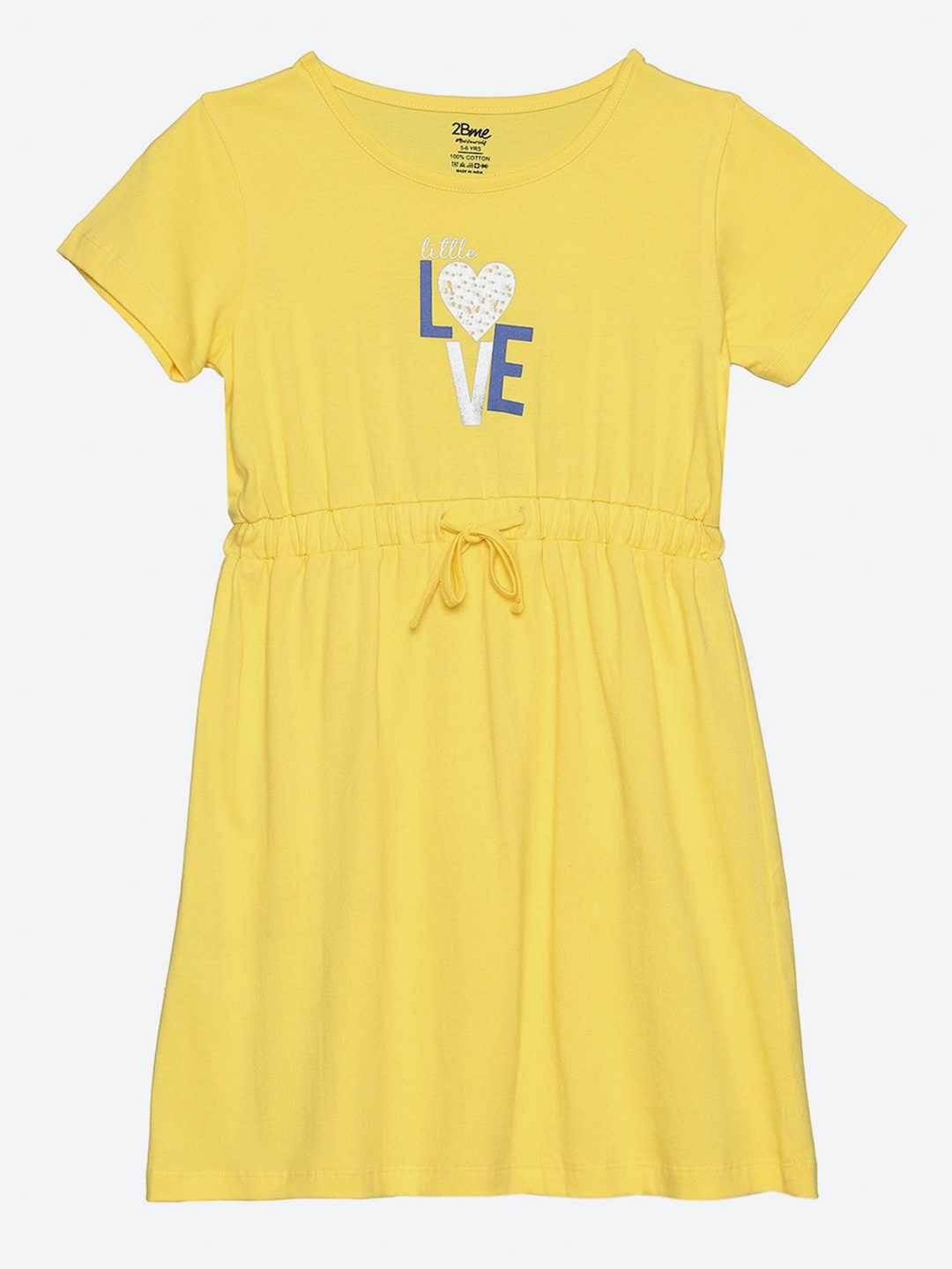 

2Bme Girls Graphic Printed Tie-Ups Cotton Fit & Flare Dress, Yellow