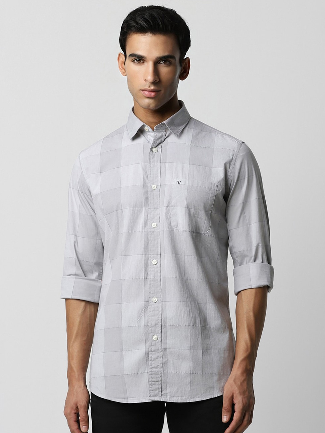 

Van Heusen Sport Slim Fit Checked Cotton Casual Shirt, Grey