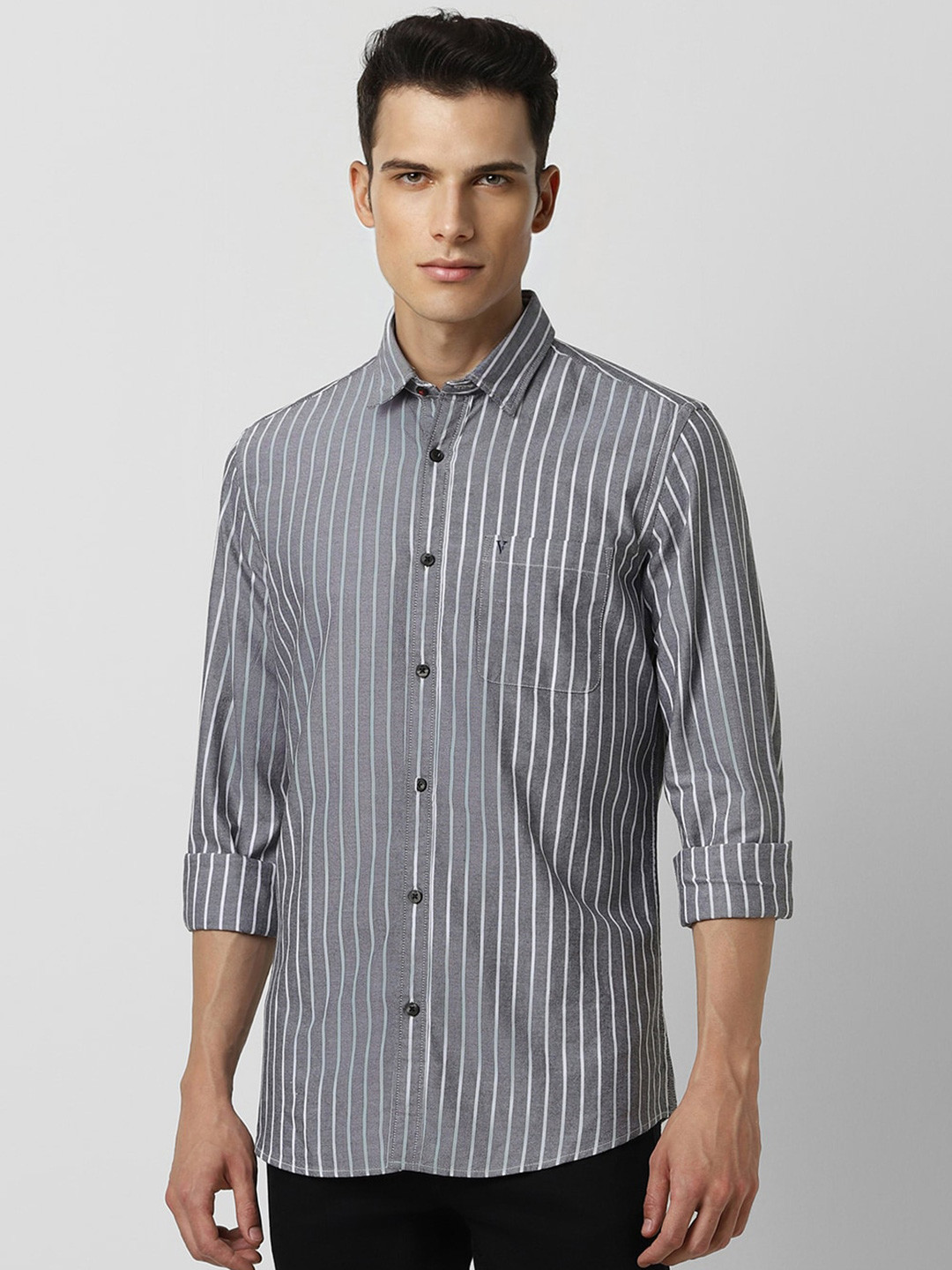 

Van Heusen Sport Slim Fit Striped Pure Cotton Casual Shirt, Grey