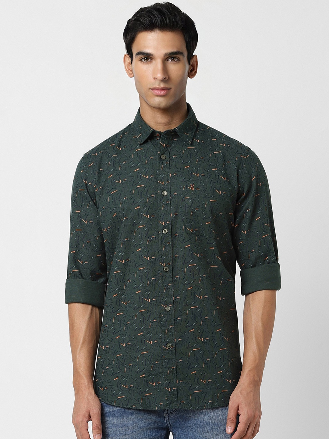 

Van Heusen Sport Abstract Printed Pure Cotton Slim Fit Casual Shirt, Green