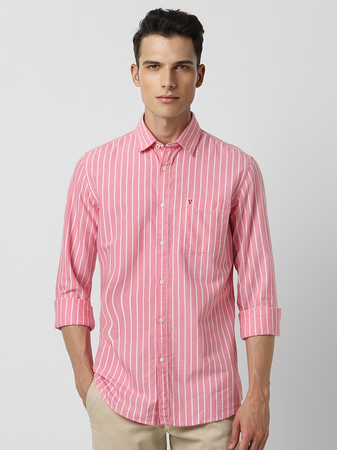 

Van Heusen Sport Slim Fit Vertical Stripes Cotton Casual Shirt, Pink