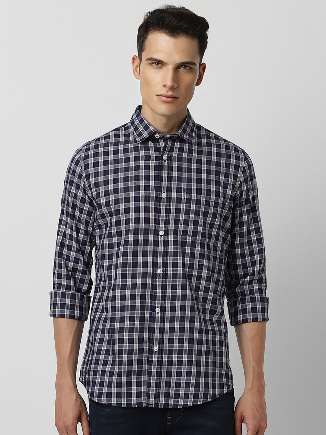 

Van Heusen Sport Slim Fit Checked Cotton Casual Shirt, Navy blue