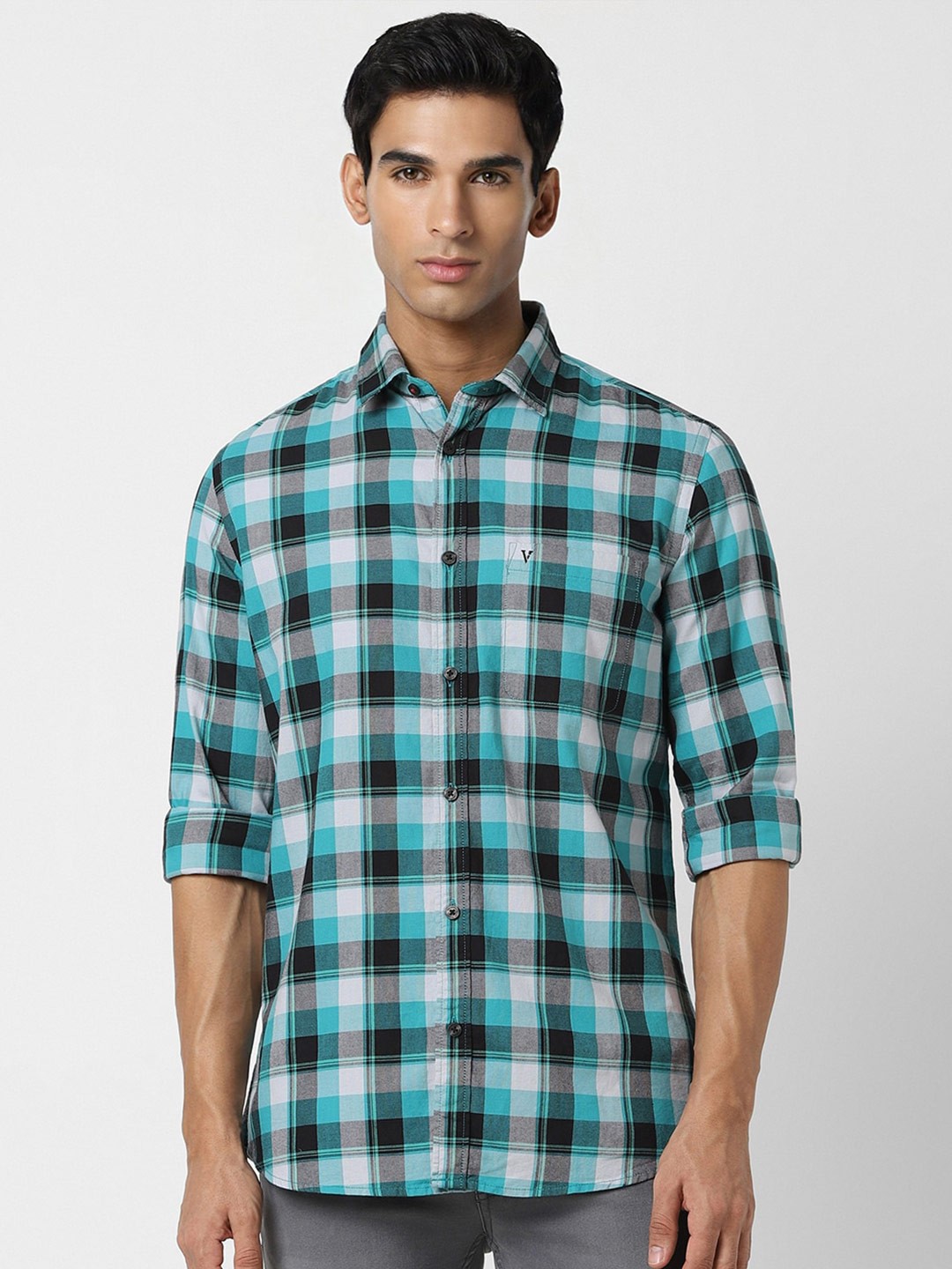 

Van Heusen Sport Slim Fit Checked Cotton Casual Shirt, Green