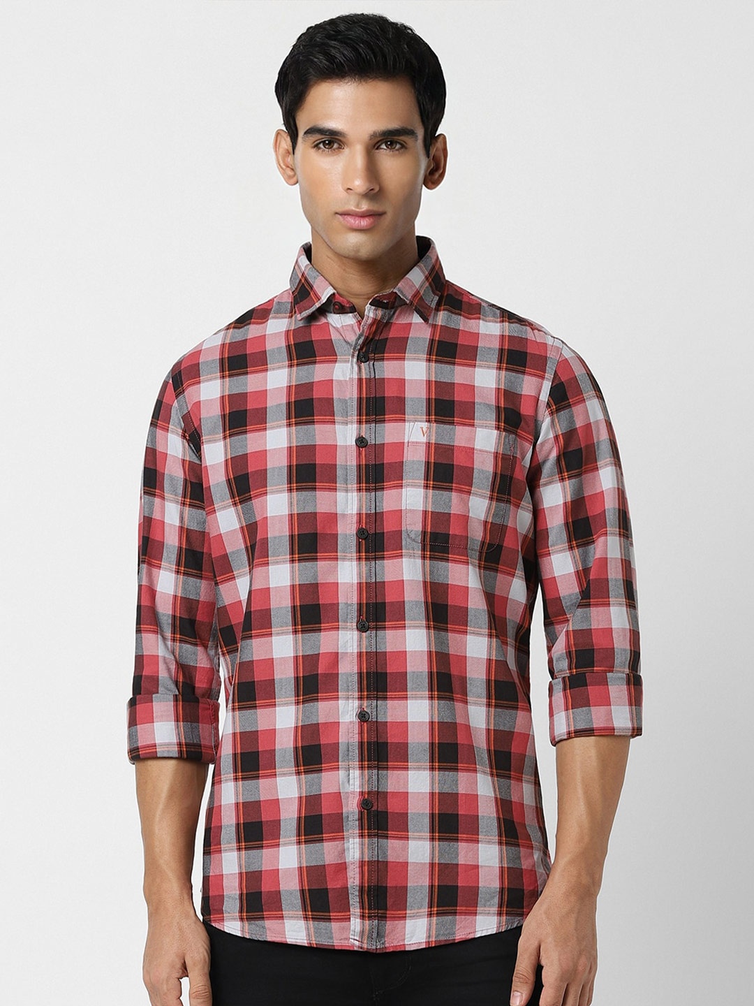 

Van Heusen Sport Tartan Checks Slim Fit Cotton Casual Shirt, Red