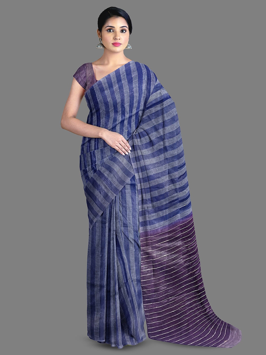 

The Chennai Silks Striped Pure Cotton Kanjeevaram Saree, Blue