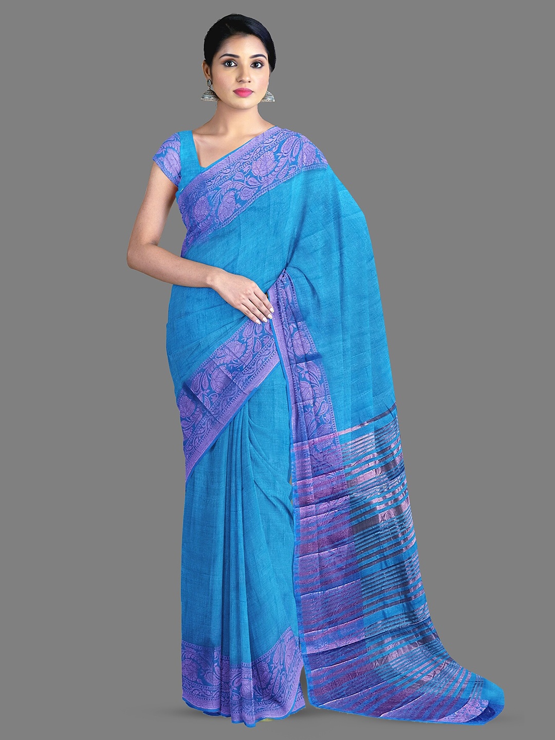 

The Chennai Silks Zari Jute Cotton Saree, Blue