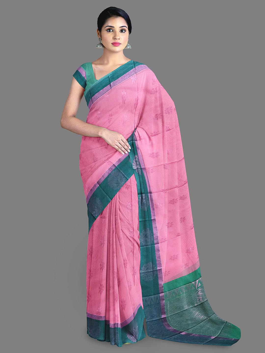 

The Chennai Silks Ethnic Motifs Zari Silk Cotton Maheshwari Saree, Pink
