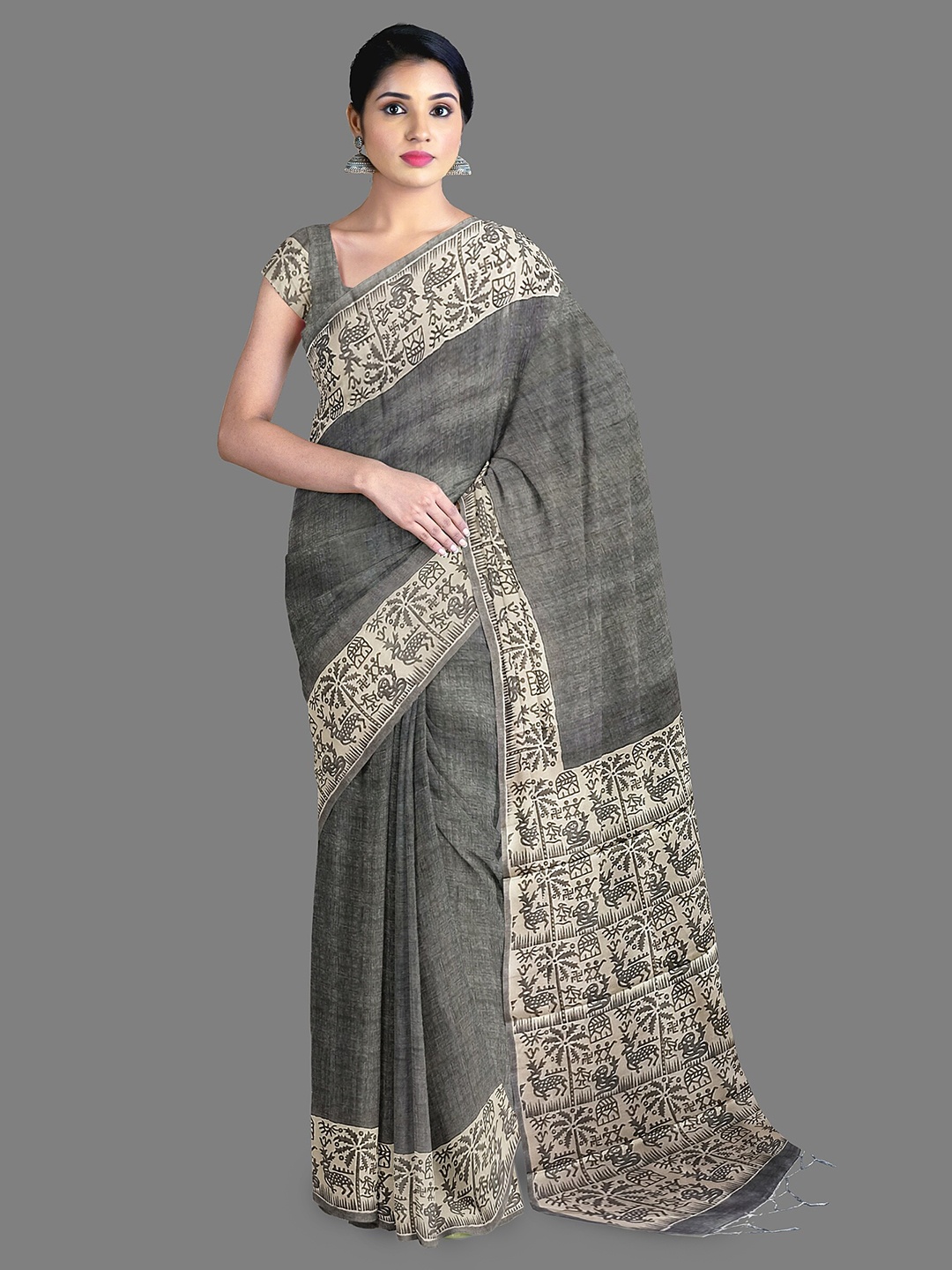 

The Chennai Silks Kalamkari Printed Saree, Grey