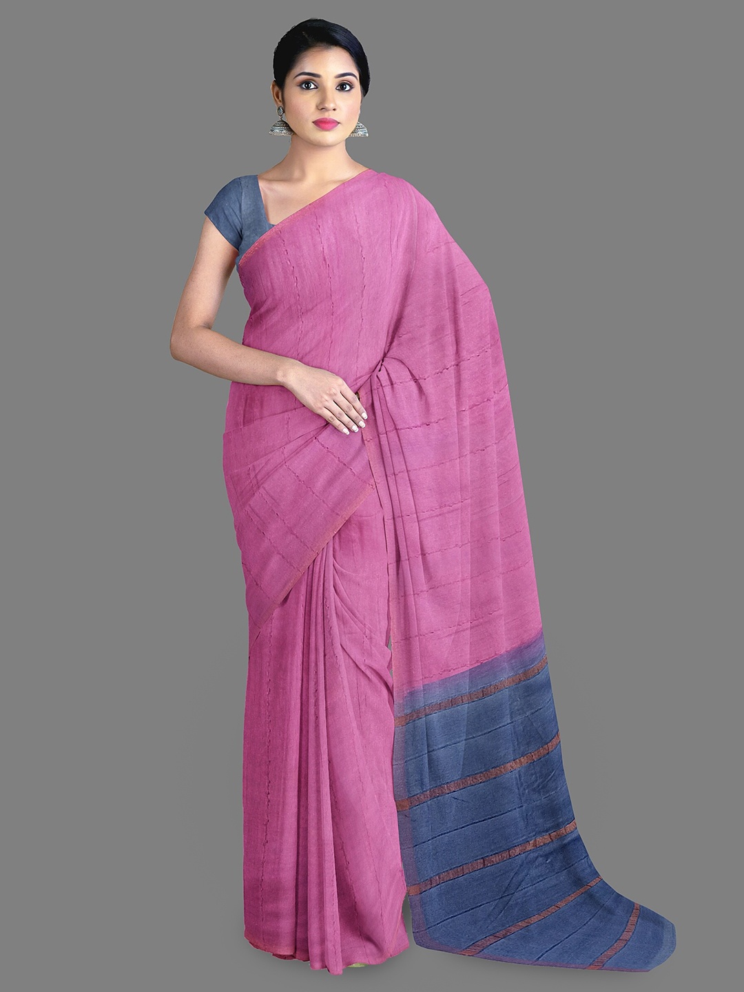 

The Chennai Silks Striped Pure Cotton Kanjeevaram Saree, Pink
