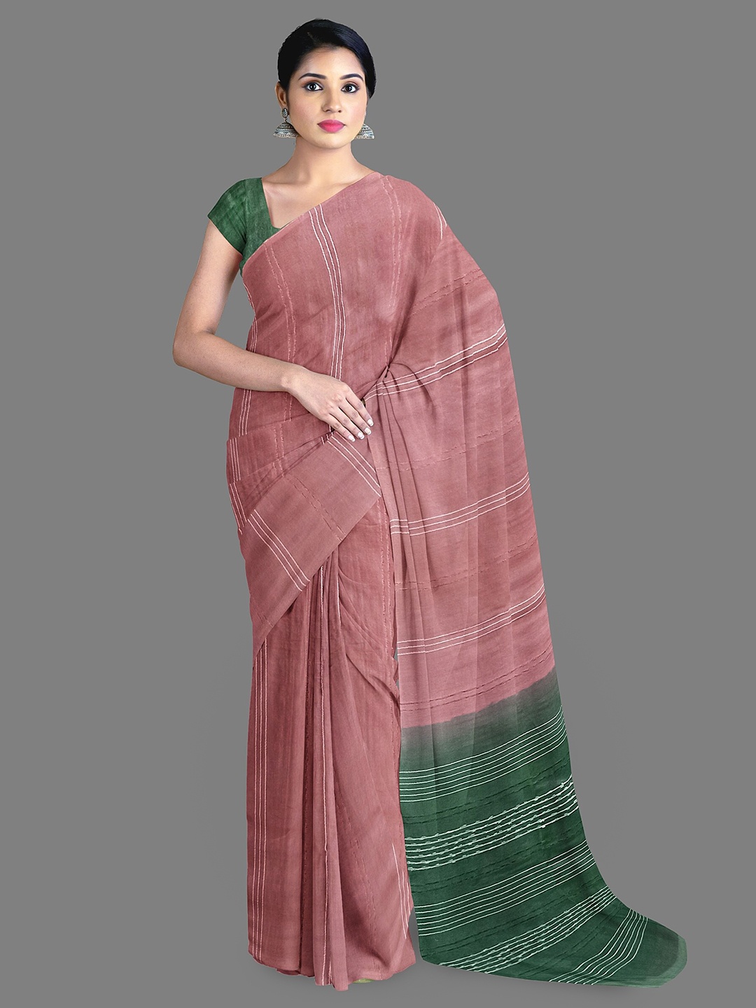 

The Chennai Silks Striped Pure Cotton Kanjeevaram Saree, Brown